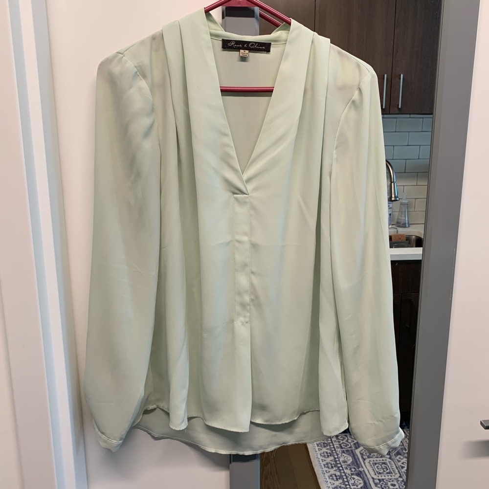 Rose and Olive light blue sheer long sleeve top